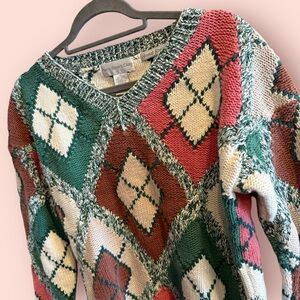 Vintage Paris Sport Club Hand Knit Argyle Sweater